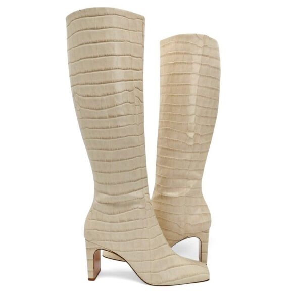 Schutz Diasy Size 9 Almond Buff Crocodile Embossed Leather Western Tall Boot - Picture 6 of 14